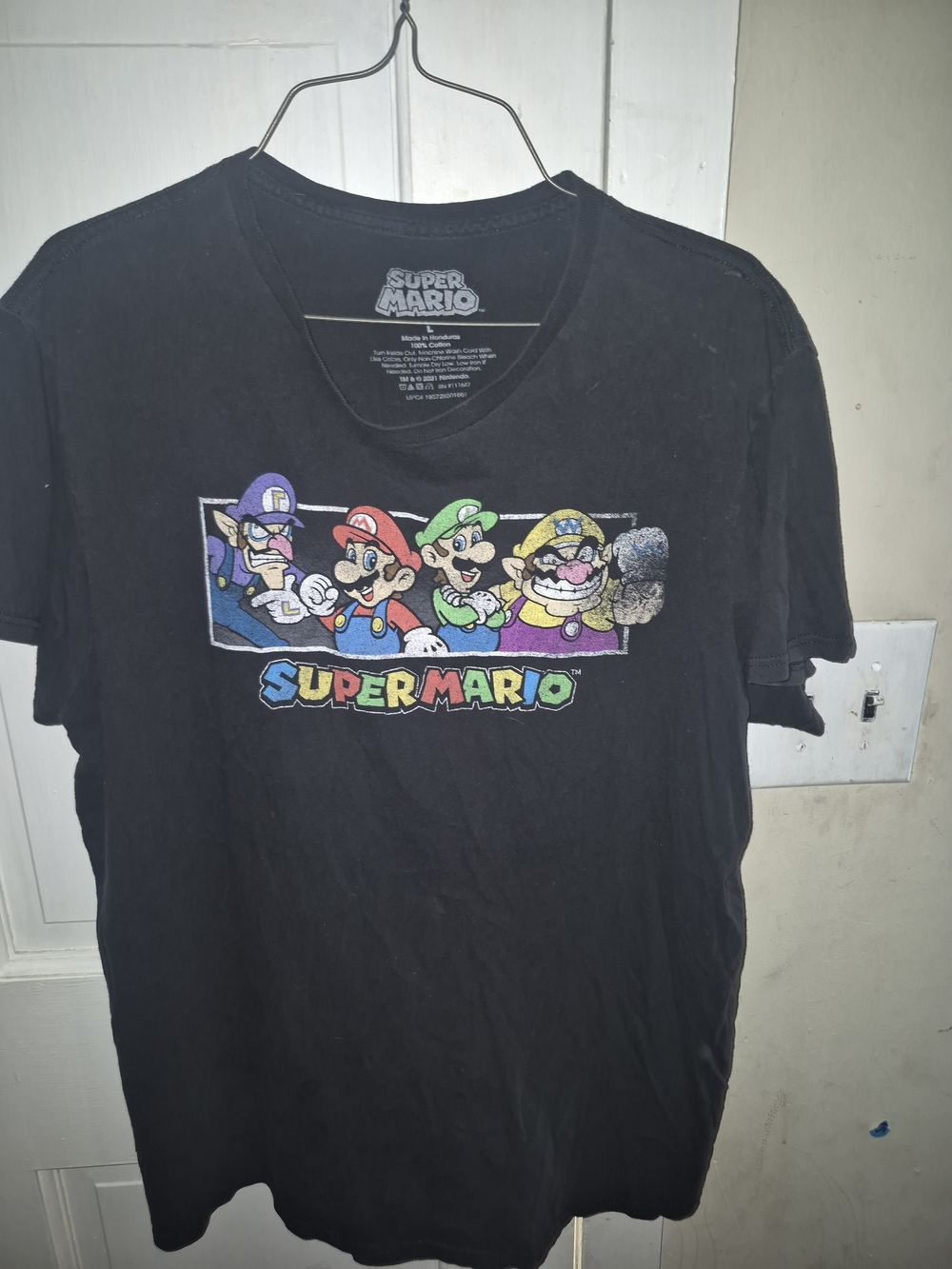 Nintendo Super Mario Black Graphic Tee with Multicolor Characters
